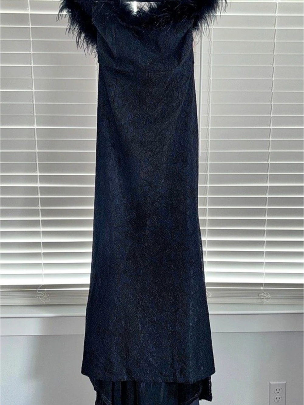 CLUB L LONDON Feather Trim Maxi Dress in Black Size 12 Like New